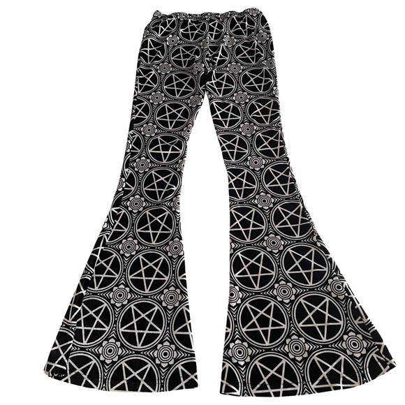 ❌ SOLD ❌ KILLSTAR Pentagram Velvet Bell Bottom Pants Size Large - Picture 2 of 9